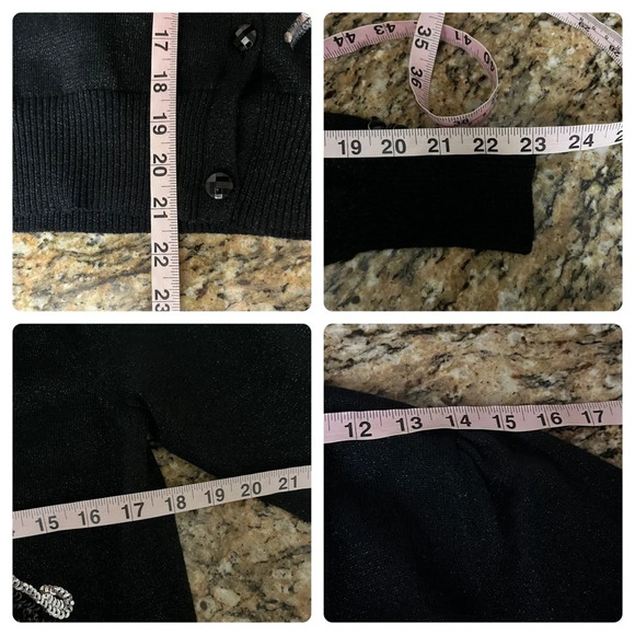 VINTAGE ONCE AGAIN SEQUIN CARDIGAN BLACK LONG SLEEVE MODEST MATURE GRAMMACORE M - Picture 5 of 9